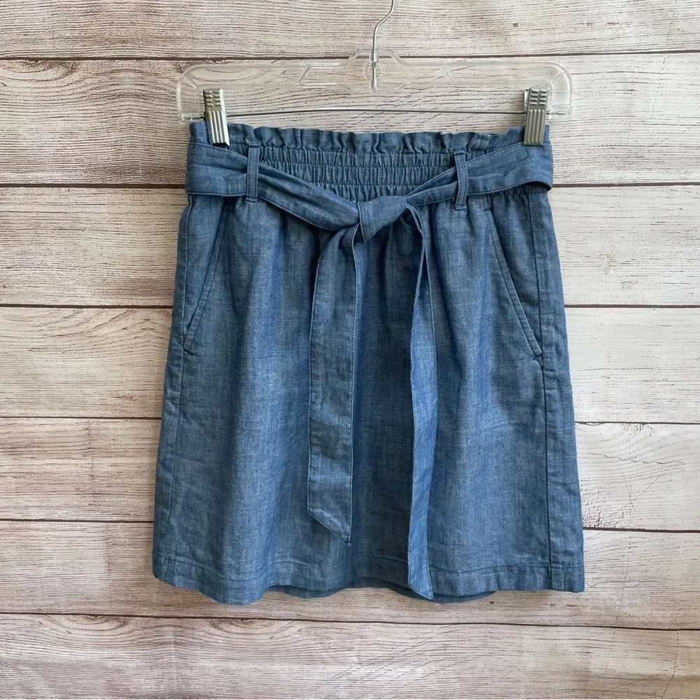 J CREW PAPERBAG WAIST MINI SKIRT IN BLUE CHAMBRAY‎